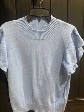 Scarlett Light Blue Ruffle Sleeve Crewneck Sweater
